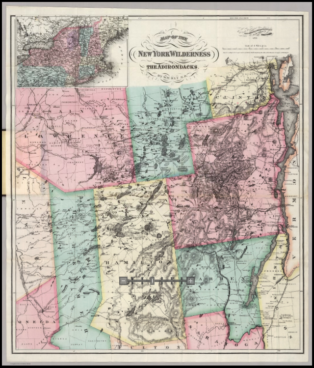 1879 Map of the New York Wilderness and the Adirondacks.  G. W. and C. B Colton & Co. publisher.  Compiled by W. W. Ely.  Image courtesy of the David Rumsey Map Collection online at www.davidrumsey.com
